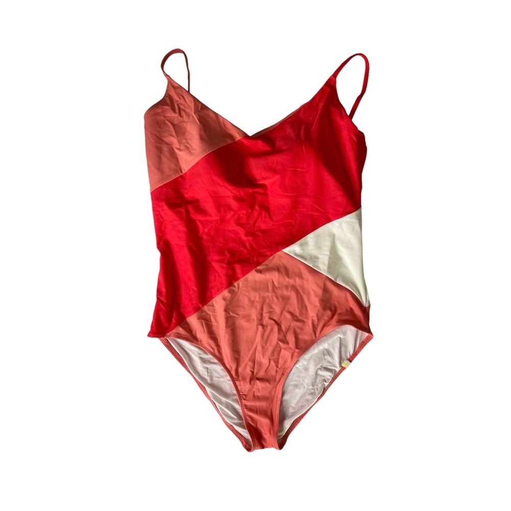 summersalt Diagonal Colorblock One-Piece in Red, Coral, White
